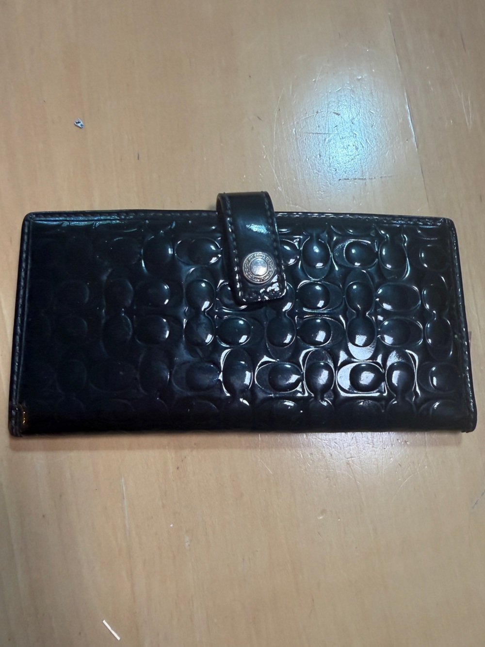 Coach Black Patent Embossed Signature Phone Wallet Case